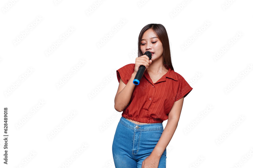 Beautiful Asian Woman Singing and Holding Microphone Eyes Closed Beautiful Asian Woman Singing and Holding Microphone Eyes Closed