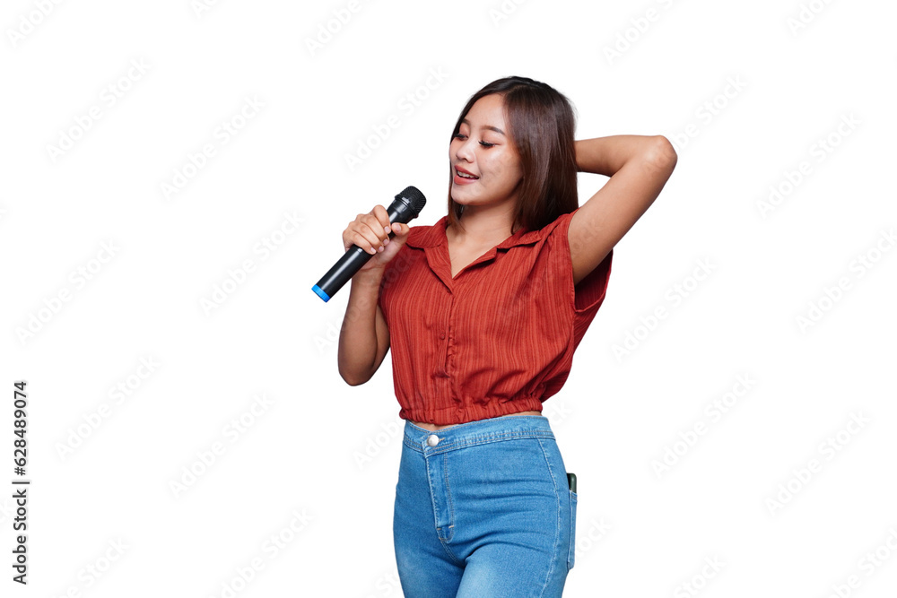 Beautiful Asian Woman Singing and Holding Microphone Eyes Closed Beautiful Asian Woman Singing and Holding Microphone Eyes Closed