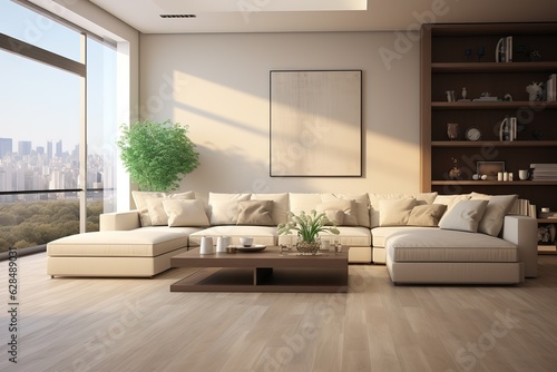 Modern luxury living room | Modern interior living room design | 3d rendering of modern living room with white sofa | Panoramic grey living room ,Generative AI.