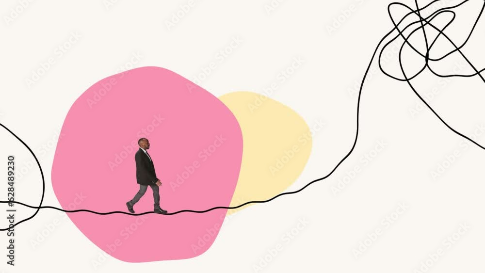 Creative collage. Businessman, manager walking on line going upwards symbolizing way to success. Stop motion. Creative collage. Businessman, manager walking on line going upwards symbolizing way to success. Stop motion.