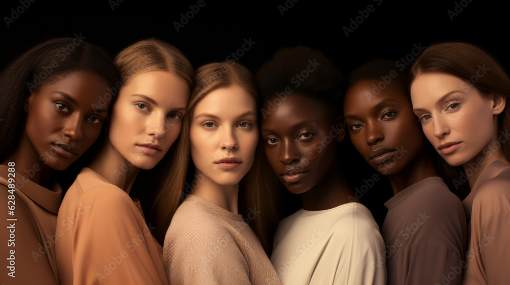 Diverse group of women together. Skin care concept image. Generative AI. Diverse group of women together. Skin care concept image. Generative AI.