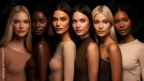 Diverse group of women together. Skin care concept image. Generative AI.