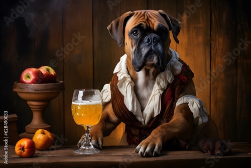 Boxer dog with a glass of beer illustration © Alex Bur