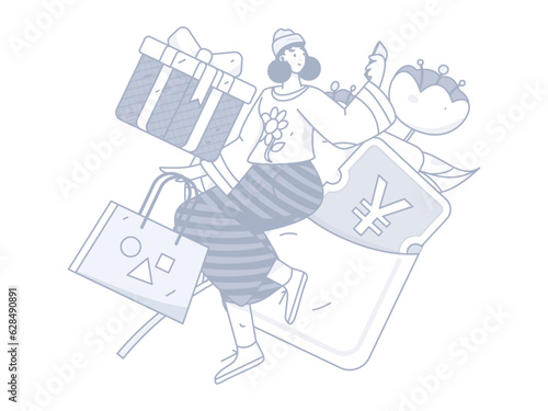 Holiday Shopping E-Commerce Online Shopping People Flat Vector Concept Operation Hand Drawn Illustration 