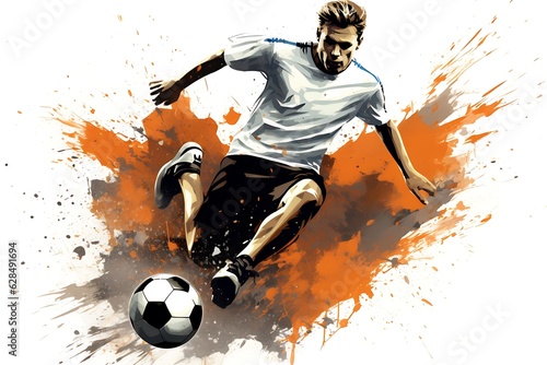 Man kicking ball, soccer, man playing soccer, soccer player with ball, man kicking football, generative ai © Moments Captured