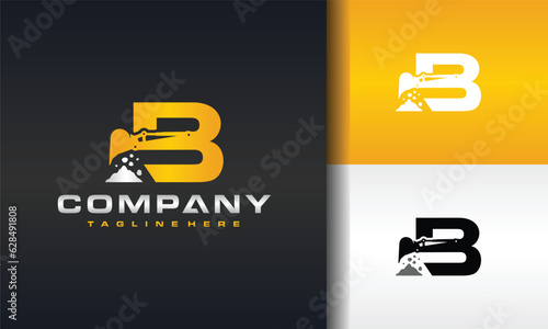 letter B excavator rock logo