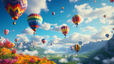 Colorful hot air balloons floating in the sky