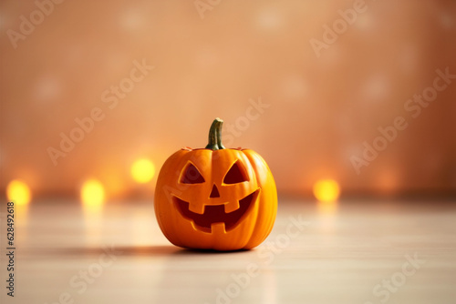 orange smile face lantern halloween decoration pumpkin fear background holiday isolated. Generative AI.