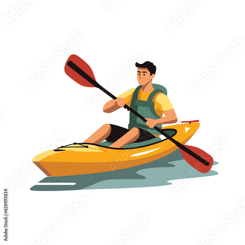 Canvastavla Man Paddling Kayak vector flat minimalistic isolated illustration