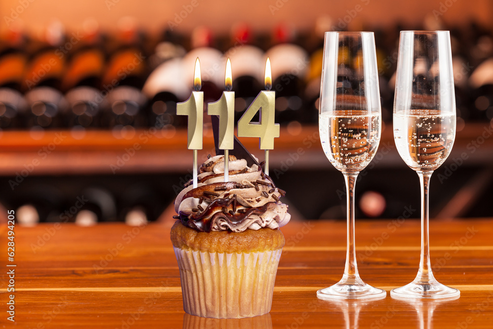 Cupcake With Numbers And Glasses With Wine For Birthday Or Anniversary Cupcake With Numbers And Glasses With Wine For Birthday Or Anniversary