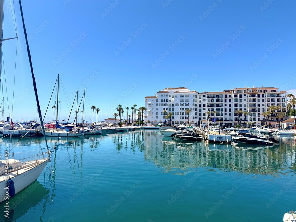 Marina De La Duquesa, marina with yachts and boats in La Duquesa at the Mediterranean Sea, Andalusia, Malaga, Spain