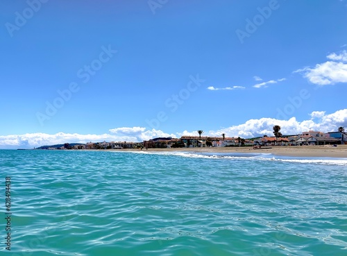 view along the coast of the Mediterranean Sea between Casares and San Luis de Sabinillas, Duquesa Port, Manilva, Estepona, Playa Ancha, Costa del Sol, Malaga, Andalusia, Spain photo