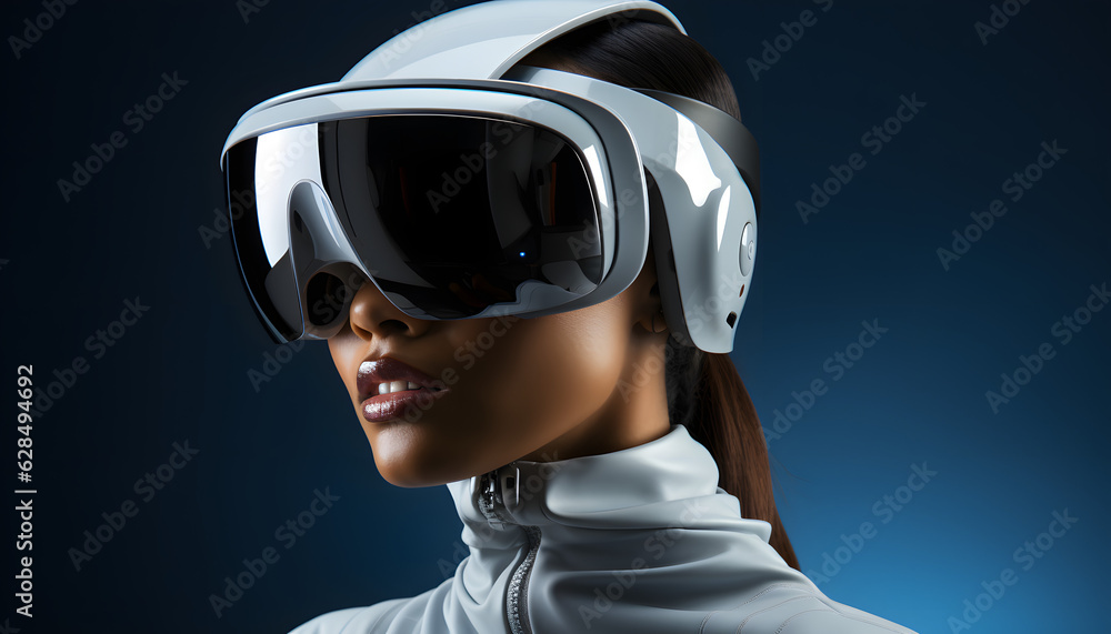 portrait of a person futuristic VR headset portrait of a person futuristic VR headset