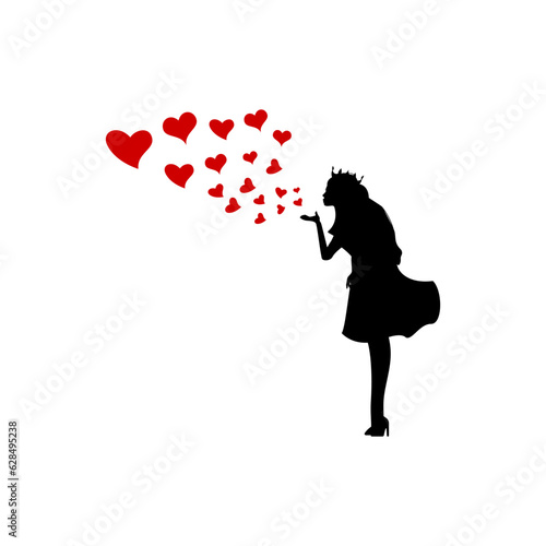 Silhouette of a girl giving hearts with love.