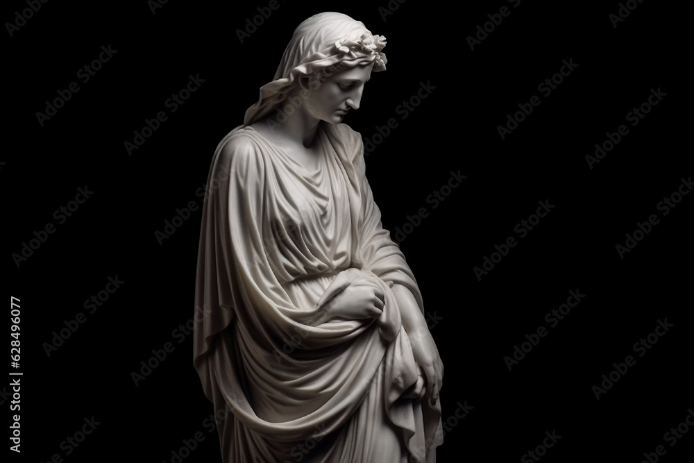 Eternal Beauty: Ancient Greek Statue Isolated on Black Background - Timeless Stock Image for Sale