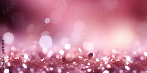 Bokeh background in pink in the style of confetti like dots. Glitter and diamond dust. AI generated