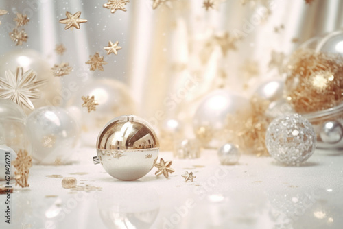 Modern minimalist creative christmas backdrop in gold and silver colors. AI generated