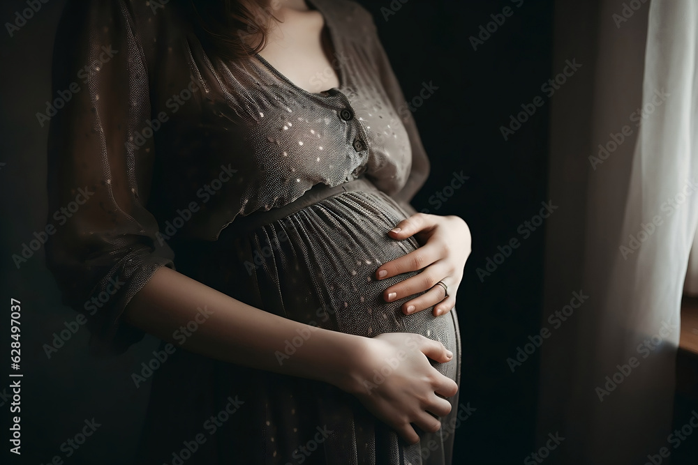 Gallery Detail: A Pregnant Girl Holds Her Hands On Her Stomach Woman
