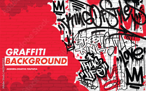 Graffiti background vector illustration. Street art scribbles, tagging of graffiti art for wall art, prints and background