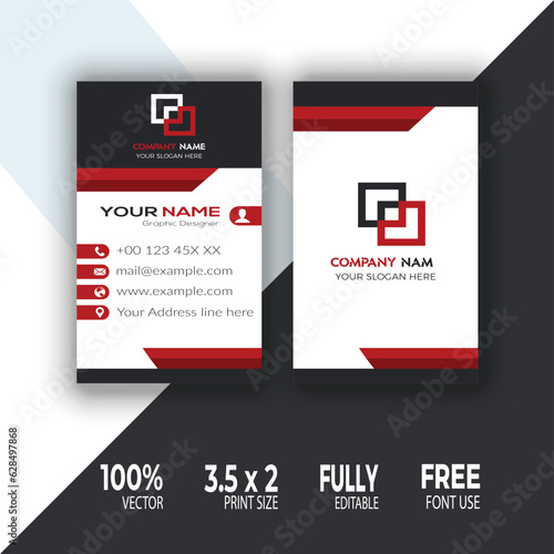 Vertical Double-sided Business Card Template. Flat Design Vector Illustration. Stationery Design