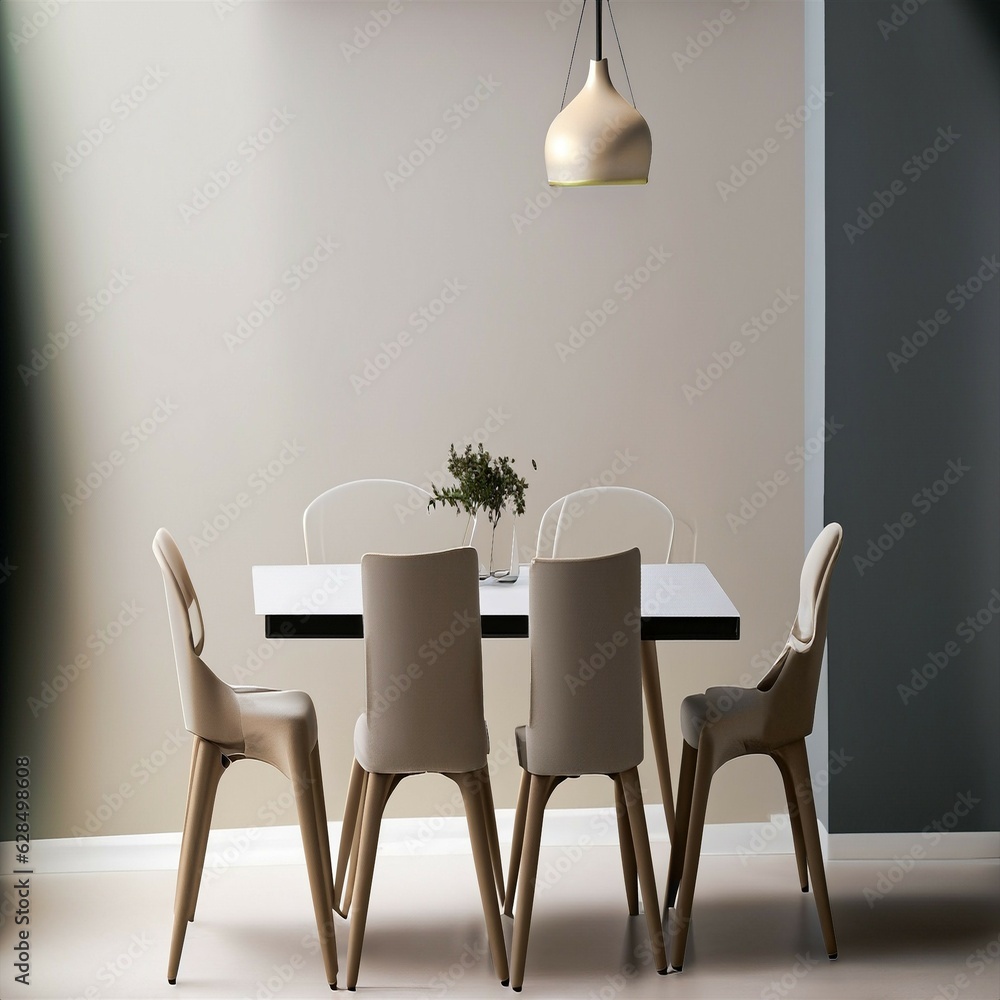A simple yet stylish dining chair with clean lines and a neutral color scheme, set at a modern dining table. A simple yet stylish dining chair with clean lines and a neutral color scheme, set at a modern dining table.