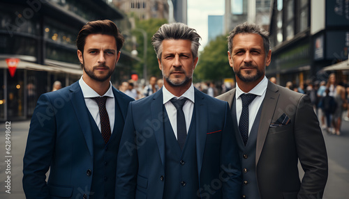 Group of businessmen in a city smartly dressed 