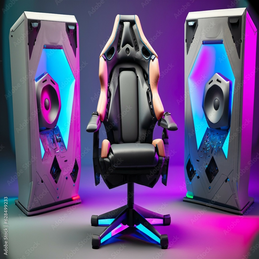 An advanced gaming chair with builtin speakers, RGB lighting, and