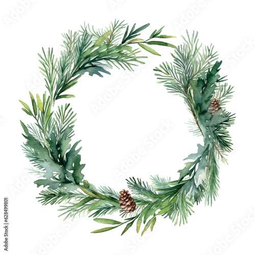 Fotografia Retro christmas wreath watercolor, great design for any purposes