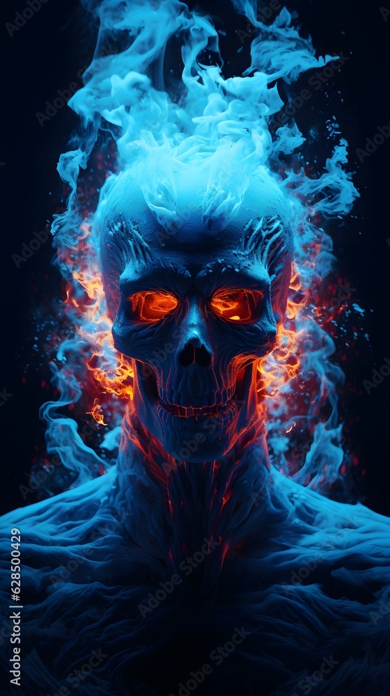 burning skull on fire