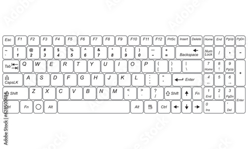 Computer keyboard isolated on a white background. Vector illustration. photo