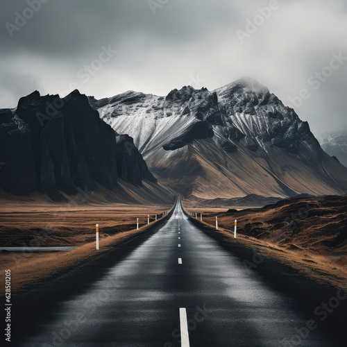 An empty road with mountains in the background generative ai