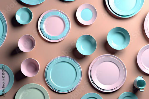 Please draw me a few pastel-toned plates with simple designs. Generative AI