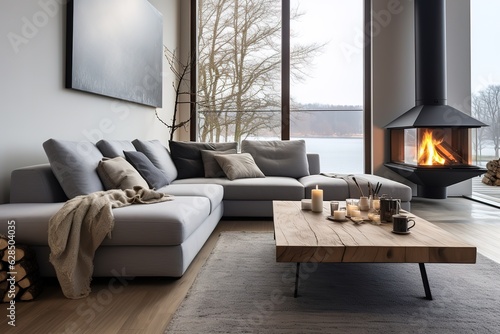 Stylish white modern living room interior, home decor,Generative AI © abstract Art