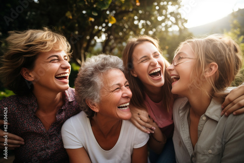 A happy mature woman surrounded by family, cherishing moments of togetherness Generative AI