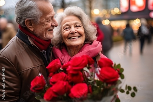 A delighted mature woman receiving a heartwarming surprise, touched by love and kindness Generative AI