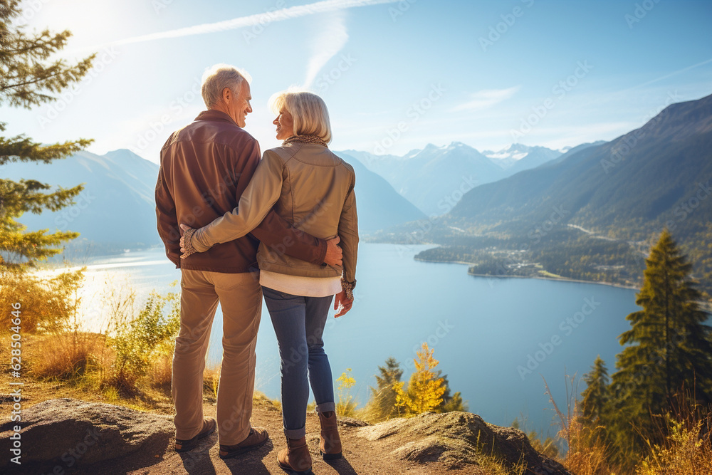 A happy mature couple enjoying a scenic view, appreciating the beauty of nature together Generative AI