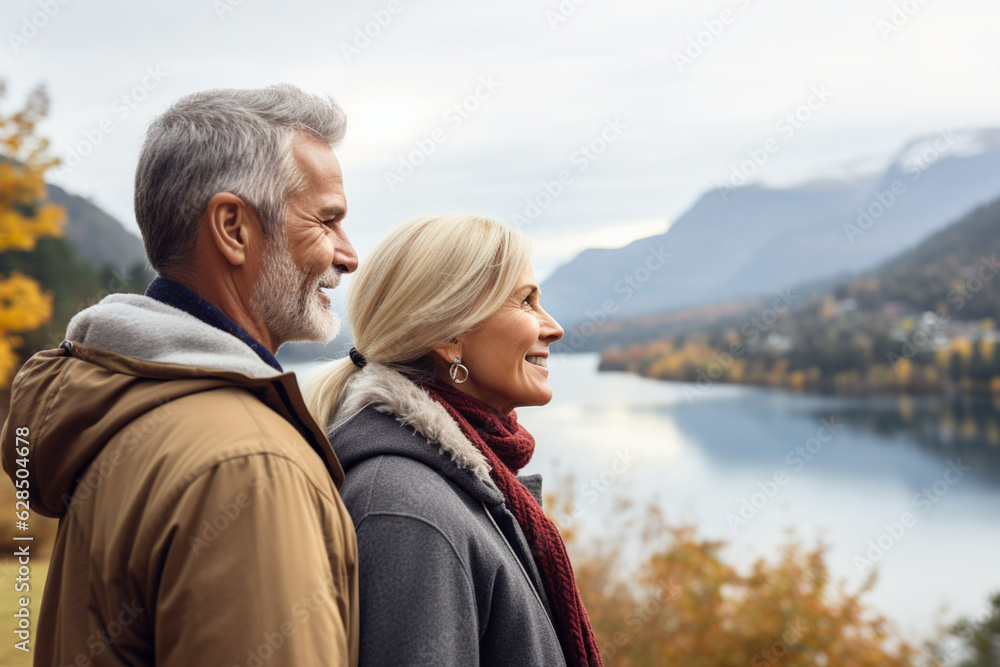 A happy mature couple enjoying a scenic view, appreciating the beauty of nature together Generative AI
