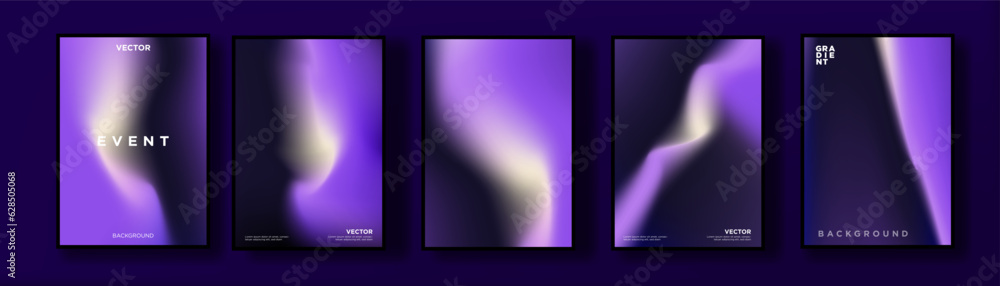 Set of Neon Vivid Lavender Haze A4 Poster Background. Bright lavender pink and dark blue gradation abstract background. Vector - obrazy, fototapety, plakaty 