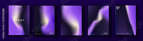 Set of Beautiful Lavender Haze Abstract Artworks. Neon motion color poster templates. Abstract Flowing colors vertical backdrops. Vector Illustration. 