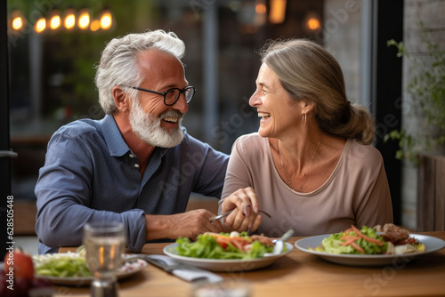 A beaming mature couple sharing a meal  finding happiness in simple moments of togetherness Generative AI