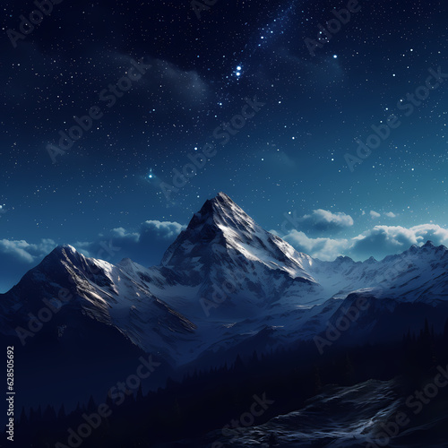Generative AI, Nighttime Mountain Beauty: Stars in the Background © 동민 이