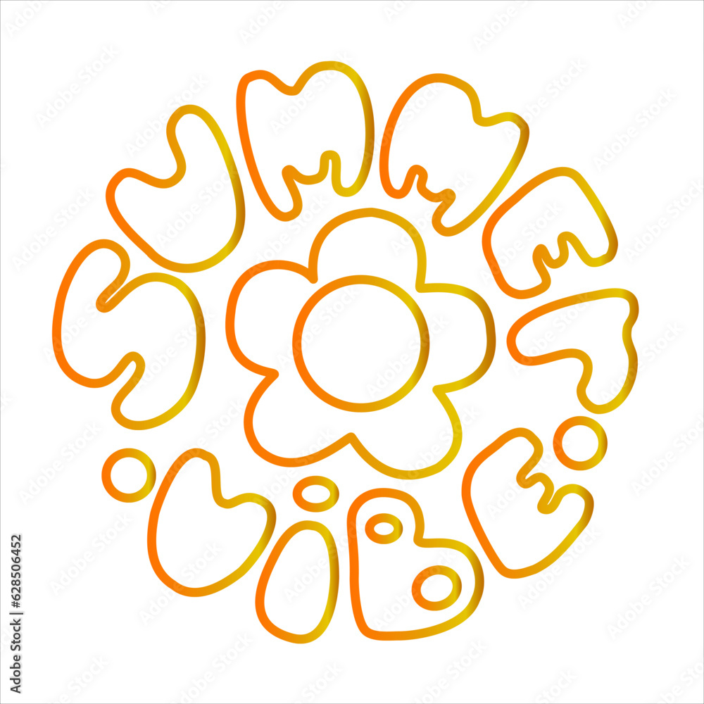 Vector line groovy lettering phrase summer vibe in round shape. Vector line groovy lettering phrase summer vibe in round shape.