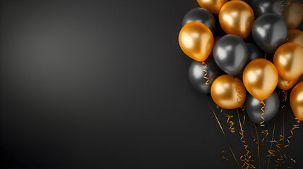 Black and golden balloons with sparkles high detailed background, in the style of dark gray created with Generative AI technology