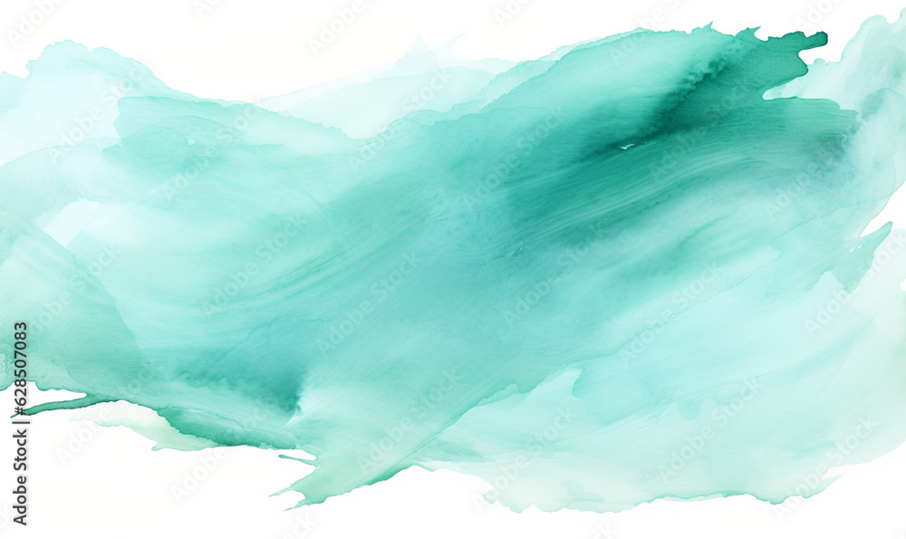 Turquoise watercolor faint brush stroke isolated on white background, Generative AI
