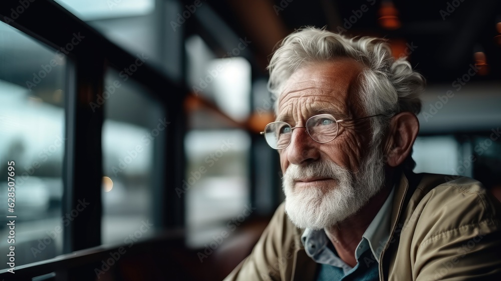 Thoughtful senior man sitting near the window at home. Thoughtful senior man sitting near the window at home.