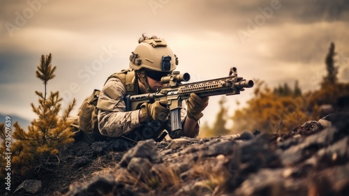Sniper soldier on war.