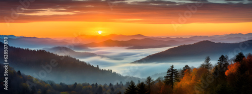 Breathtaking Morning Sunrise from Majestic Mountains: A Captivating Orange Hued Landscape © Sumuditha