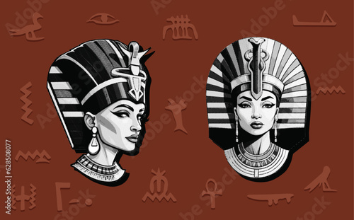 Grunge collage elements of Majesty of Nefertiti's Reign: A Journey Through the Glorious 18th Dynasty of Ancient Egypt, ideal for poster, magazine, and web content