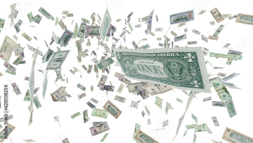 Falling dollar bills - money flying with transparent backround - banknotes wallpaper