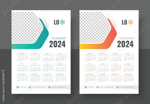 Calendar 2024 template planner vector wall minimalist style 1 to 12 month one page. Week starts on Sunday calendar design 2024